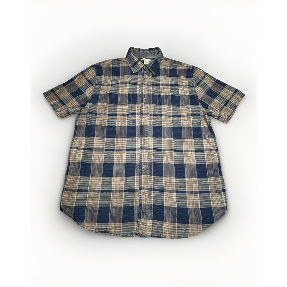Carbon 2 Cobalt‎ Plaid Popover Shirt Mens M Blue Cotton Short Sleeve Button Up